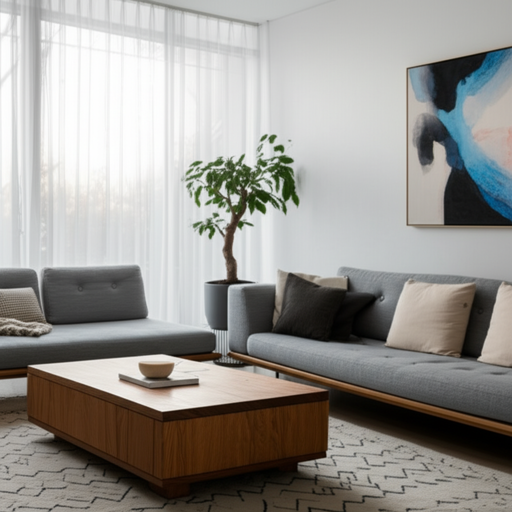 Contemporary living space with designer furniture